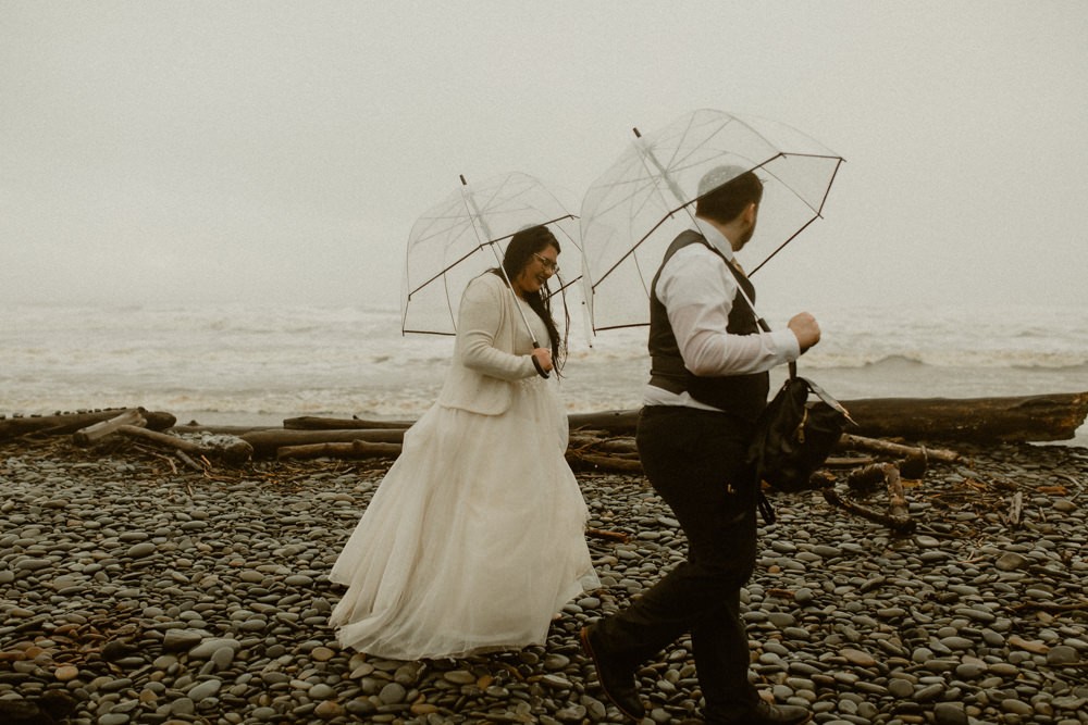 Rainy PNW beach elopement photography. 