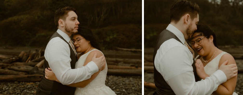 Fun elopement photography at Ruby Beach in Forks, Washington on the Olympic Peninsula. 