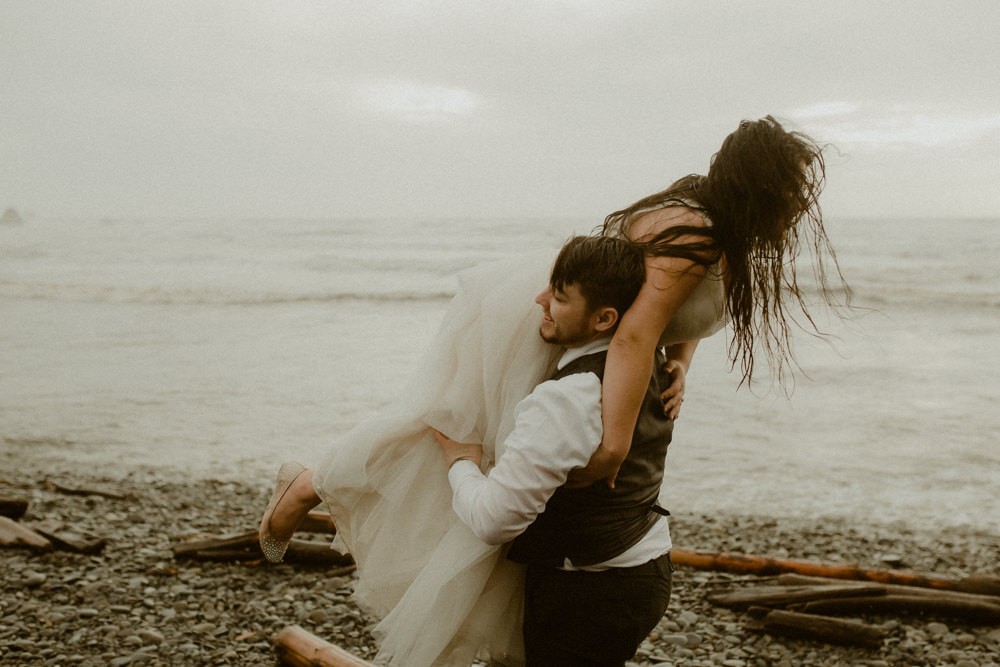 Rainy Ruby Beach elopement photography. 