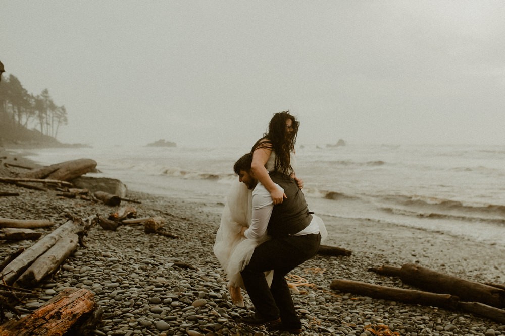 Misty and magical PNW beach elopement in Forks, Washington. 