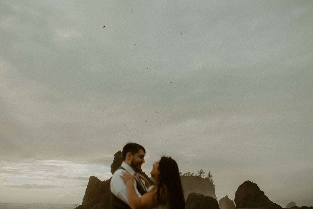 Stormy sunset elopement at Ruby Beach on the Olympic Peninsula. 