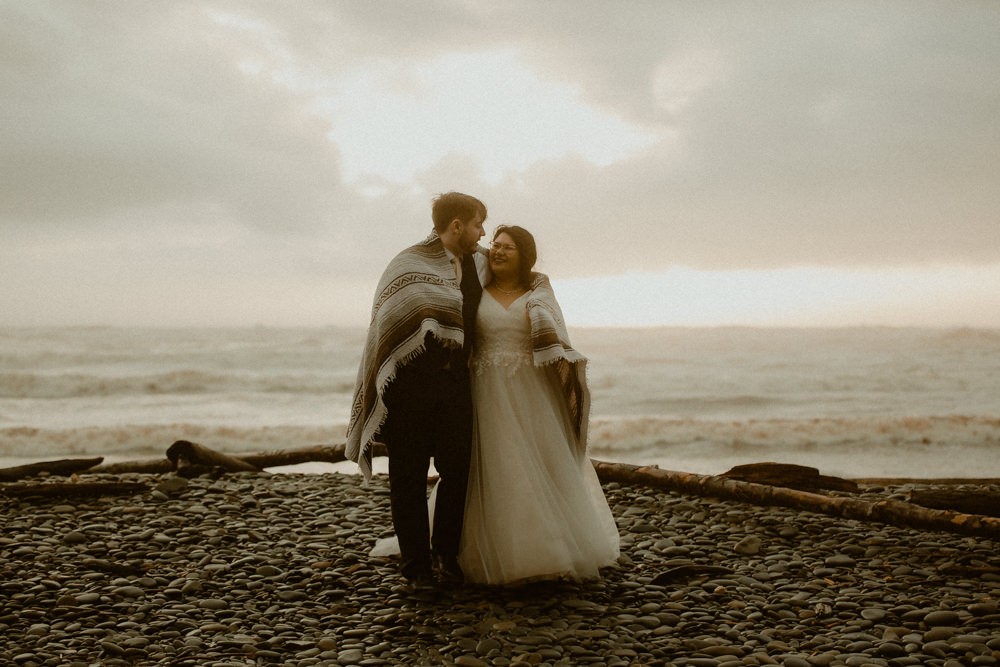 Stormy sunset elopement wedding at Ruby Beach in Washington state. 