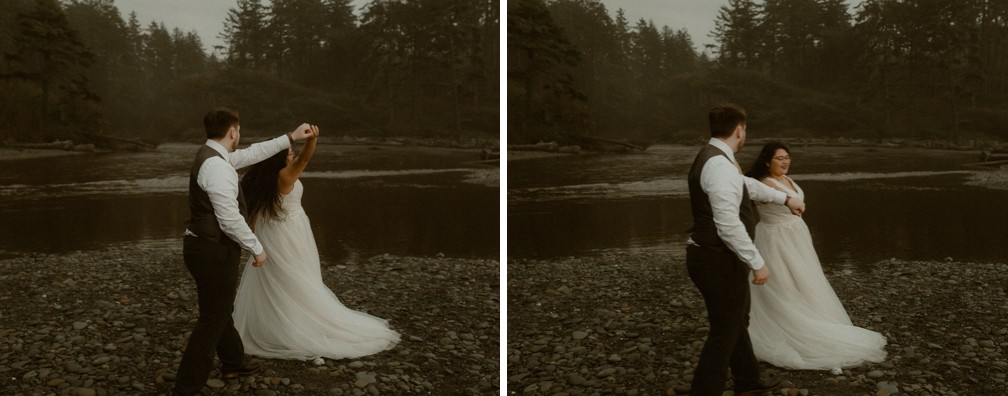 Adventurous getaway at Ruby Beach, with elopement photos in the rain. 