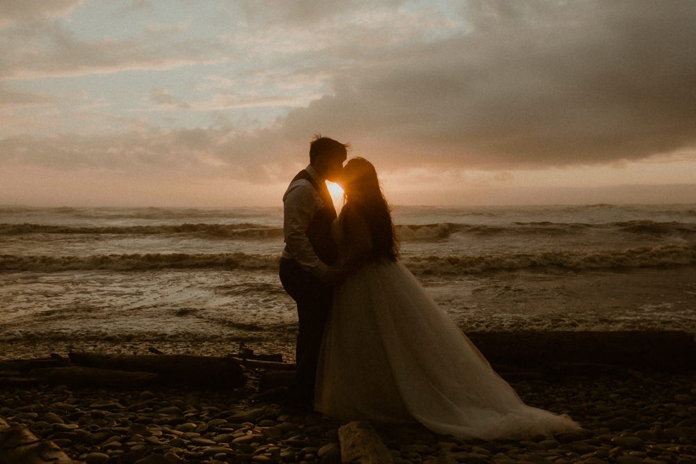 Sunset elopement at Ruby Beach in Forks, Washington. 