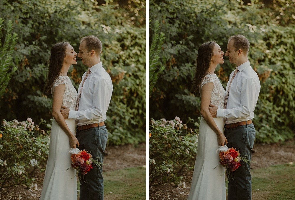 Intimate wedding in Seattle, Washington at the Woodland Park Rose Garden. 