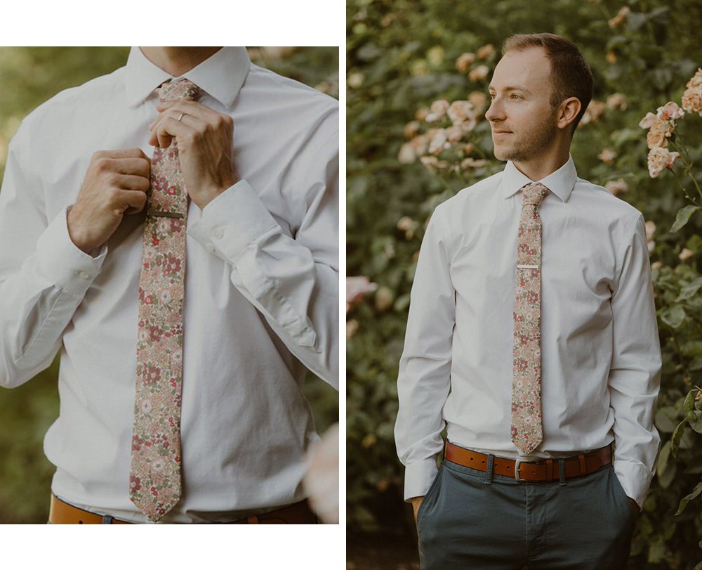 Modern pink floral wedding neck tie. 