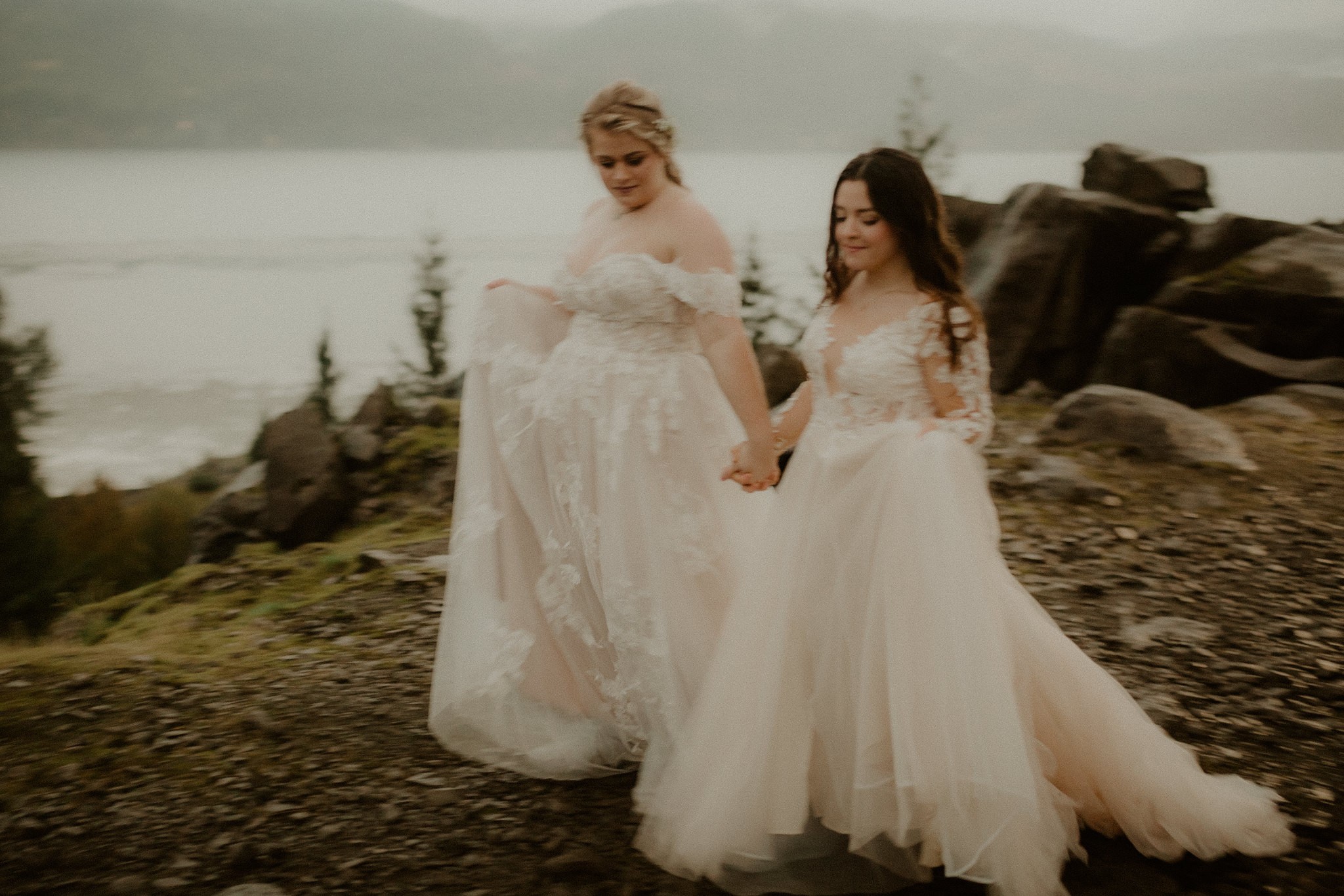 Government Cove, OR magical lesbian elopement on a foggy and misty day in the middle of October. 