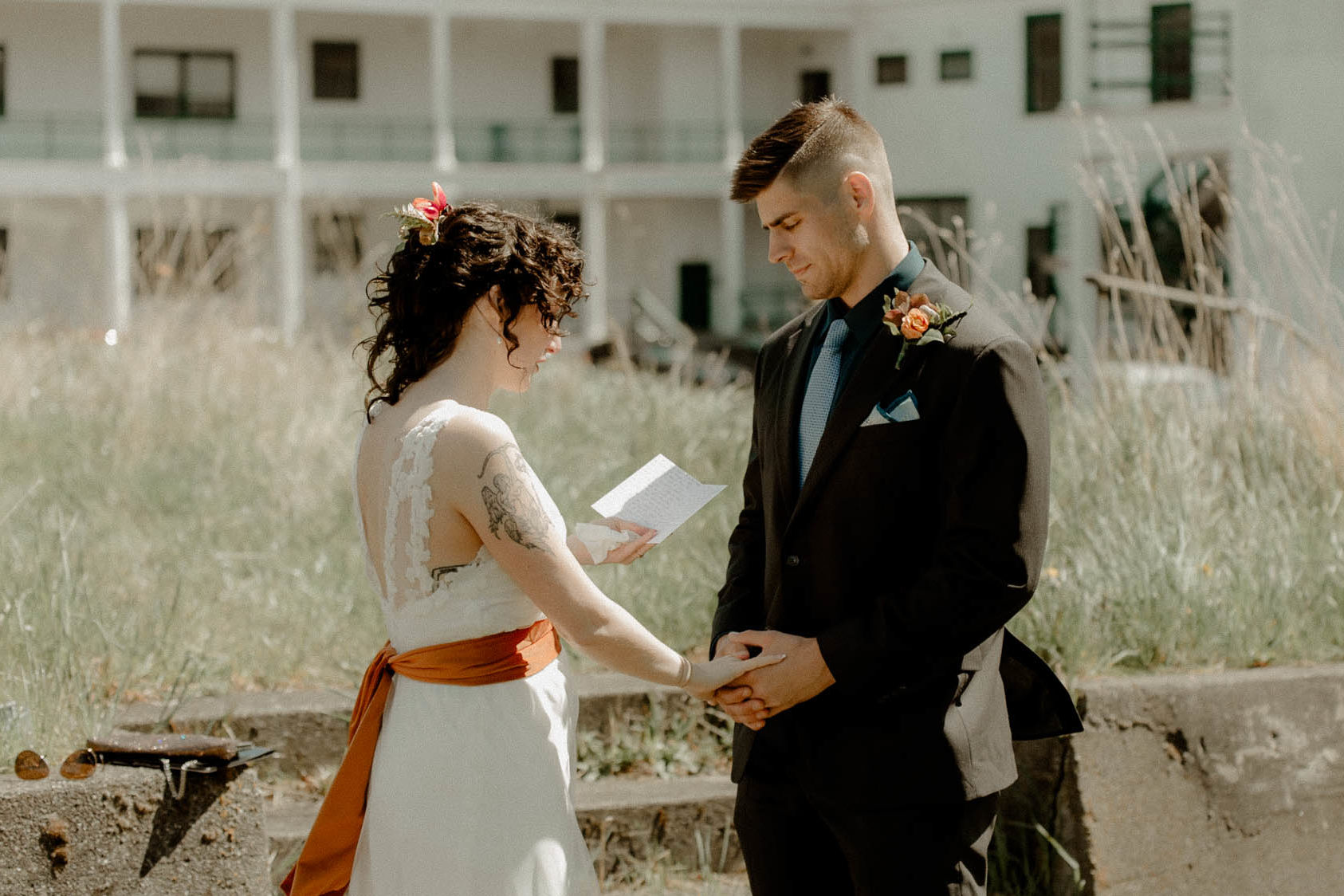 Non-traditional elopement wedding at Fort Worden State Park in Port Townsend