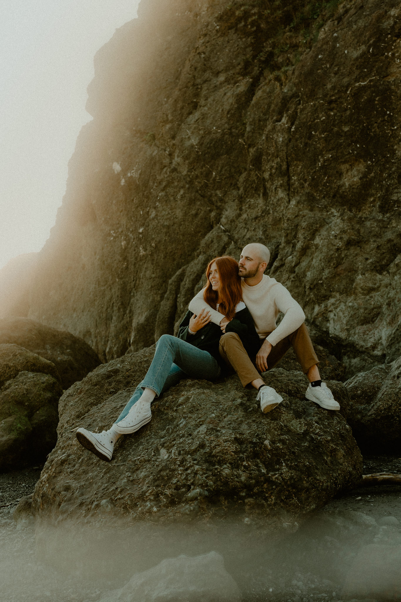 Playful sunset engagement session at Ruby Beach in Forks, Washington