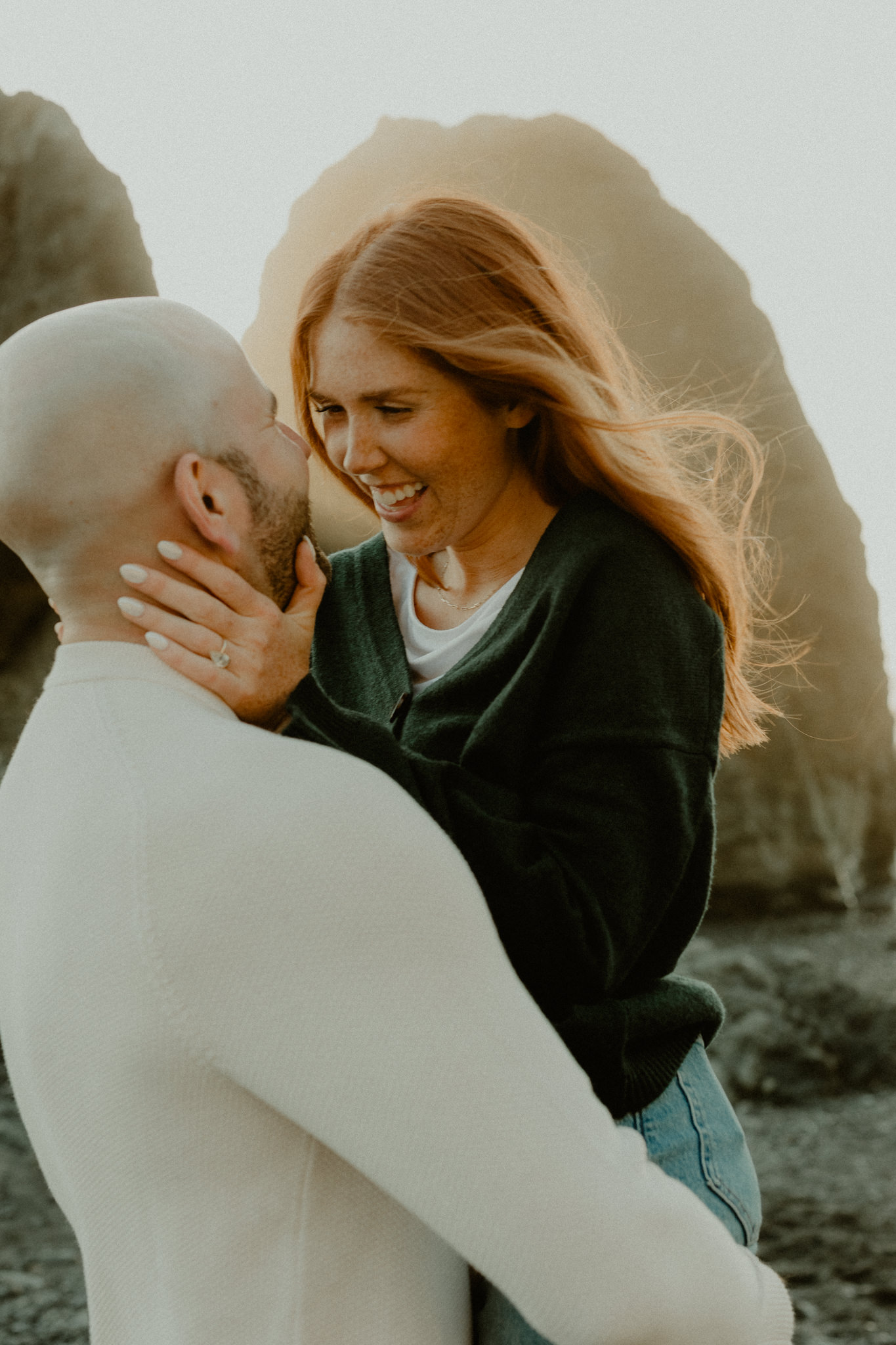Playful engagement session on the Washington coast in Forks