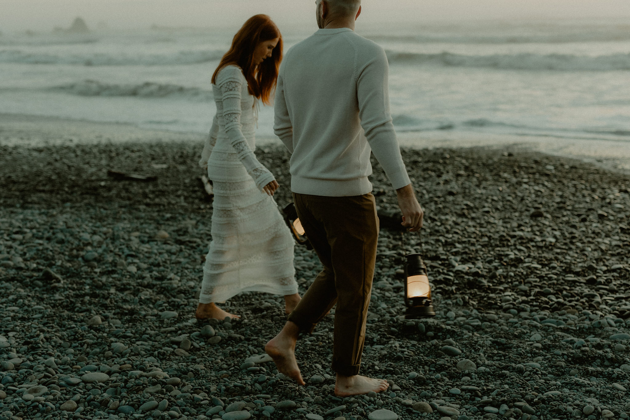 Blue hour engagement portraits at Ruby Beach Washington coast