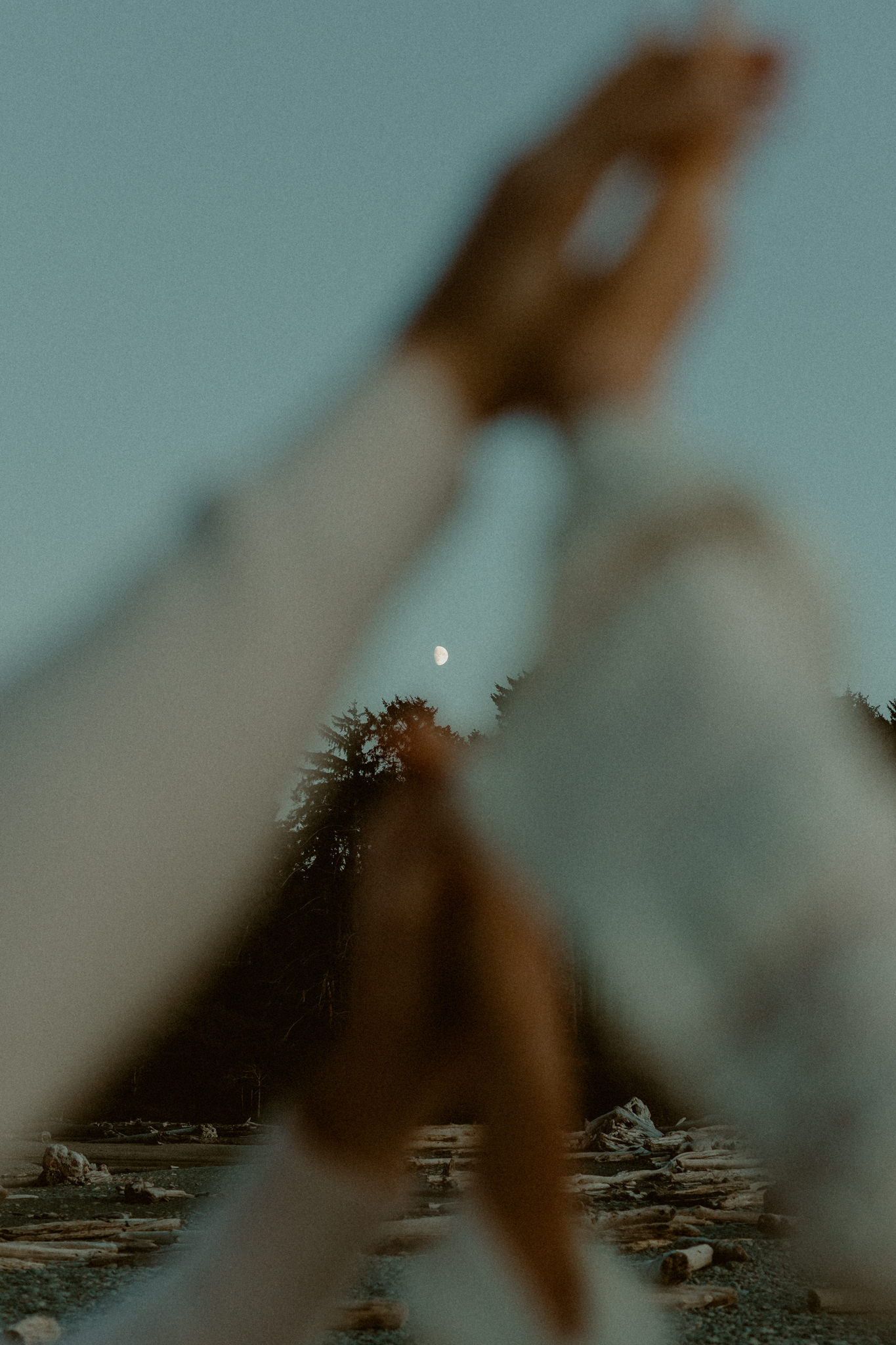Twilight-inspired engagement session under the moon at blue hour