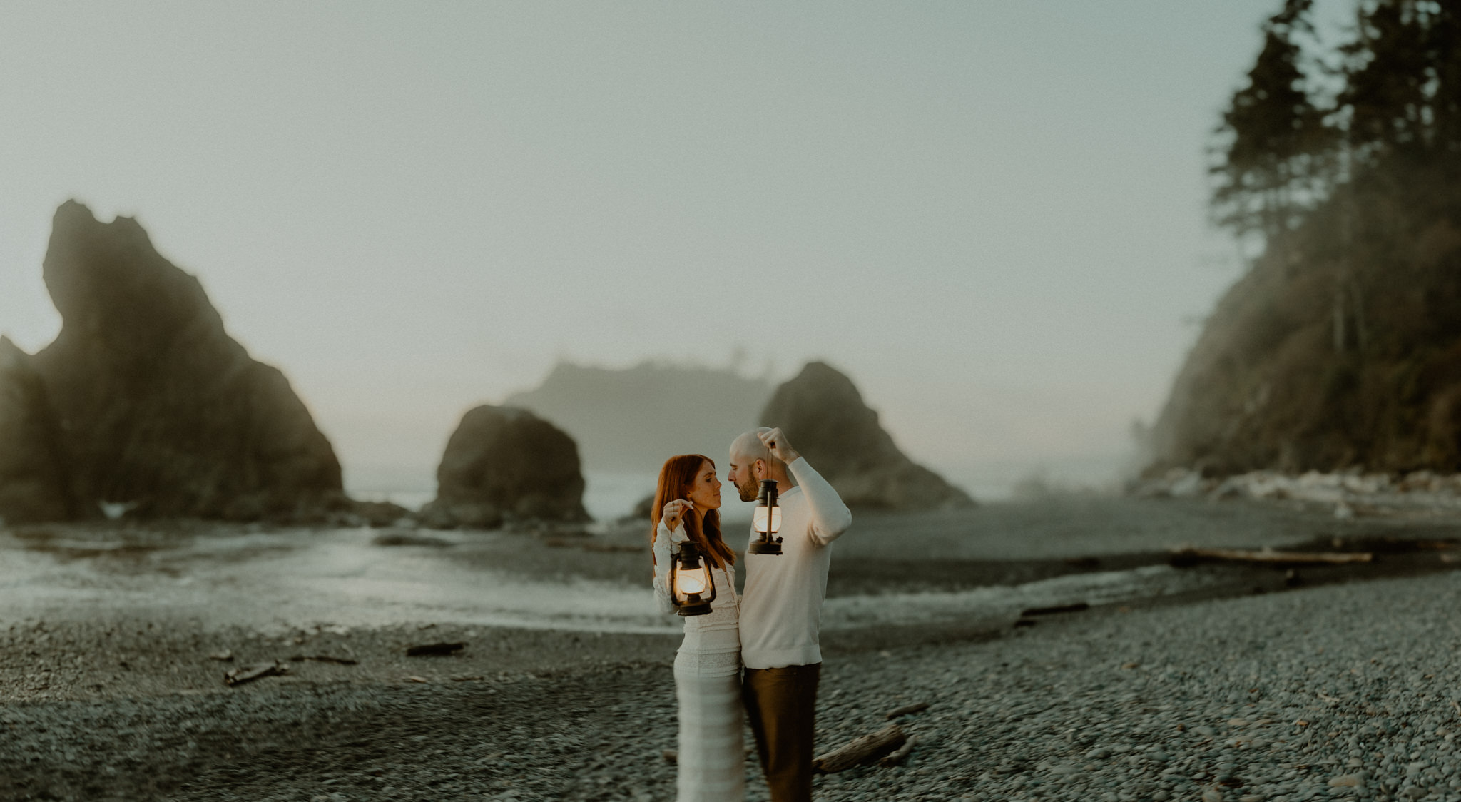 Romantic twilight engagement photos at Ruby Beach