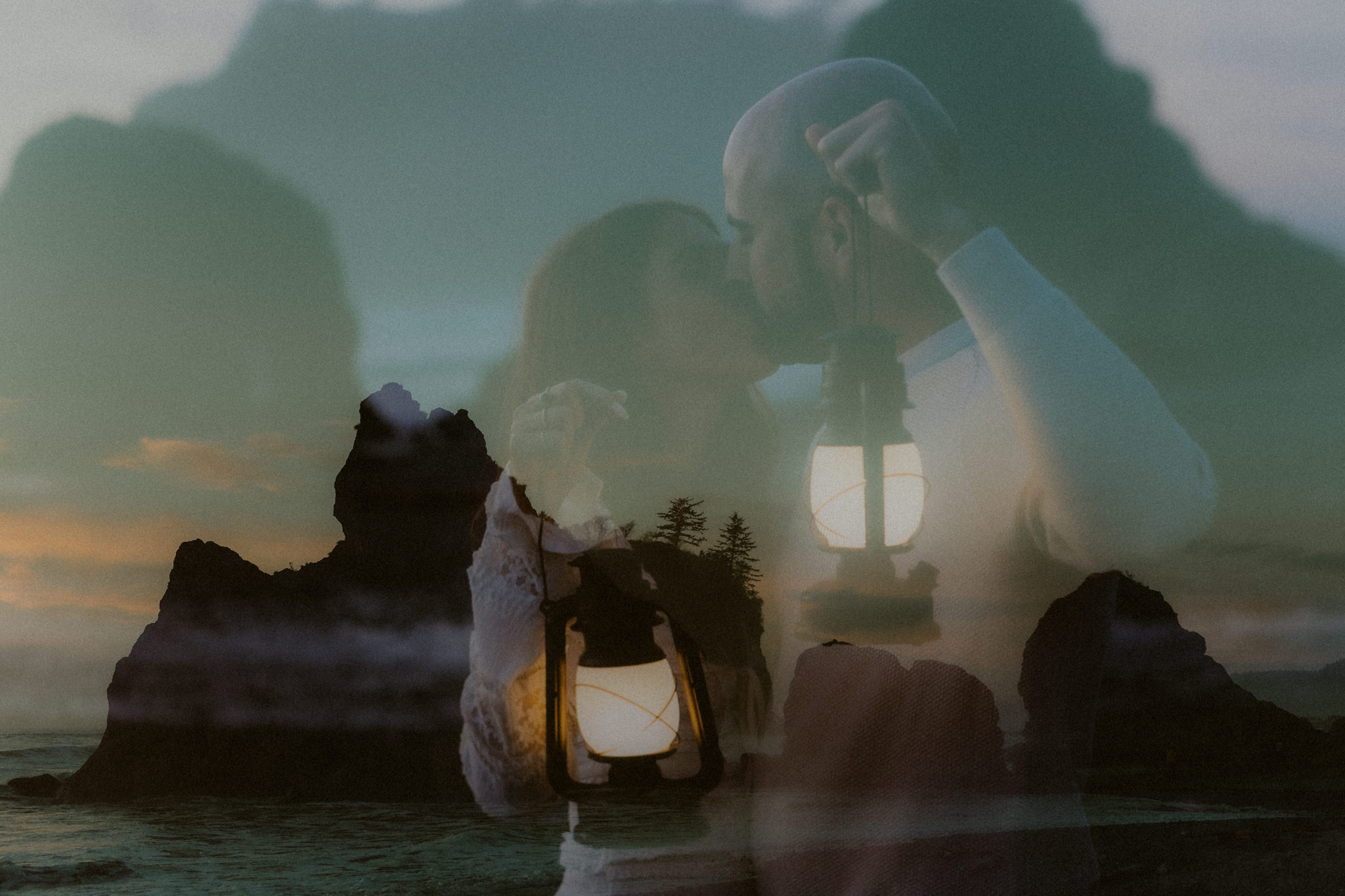 Night time engagement session at Ruby Beach Washington