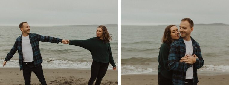Fun rainy engagement photos on the beach in Kitsap County, WA. 