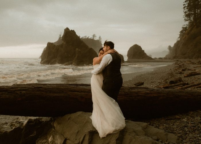 Ruby Beach elopement at sunset on the Olympic Peninsula, Washington.